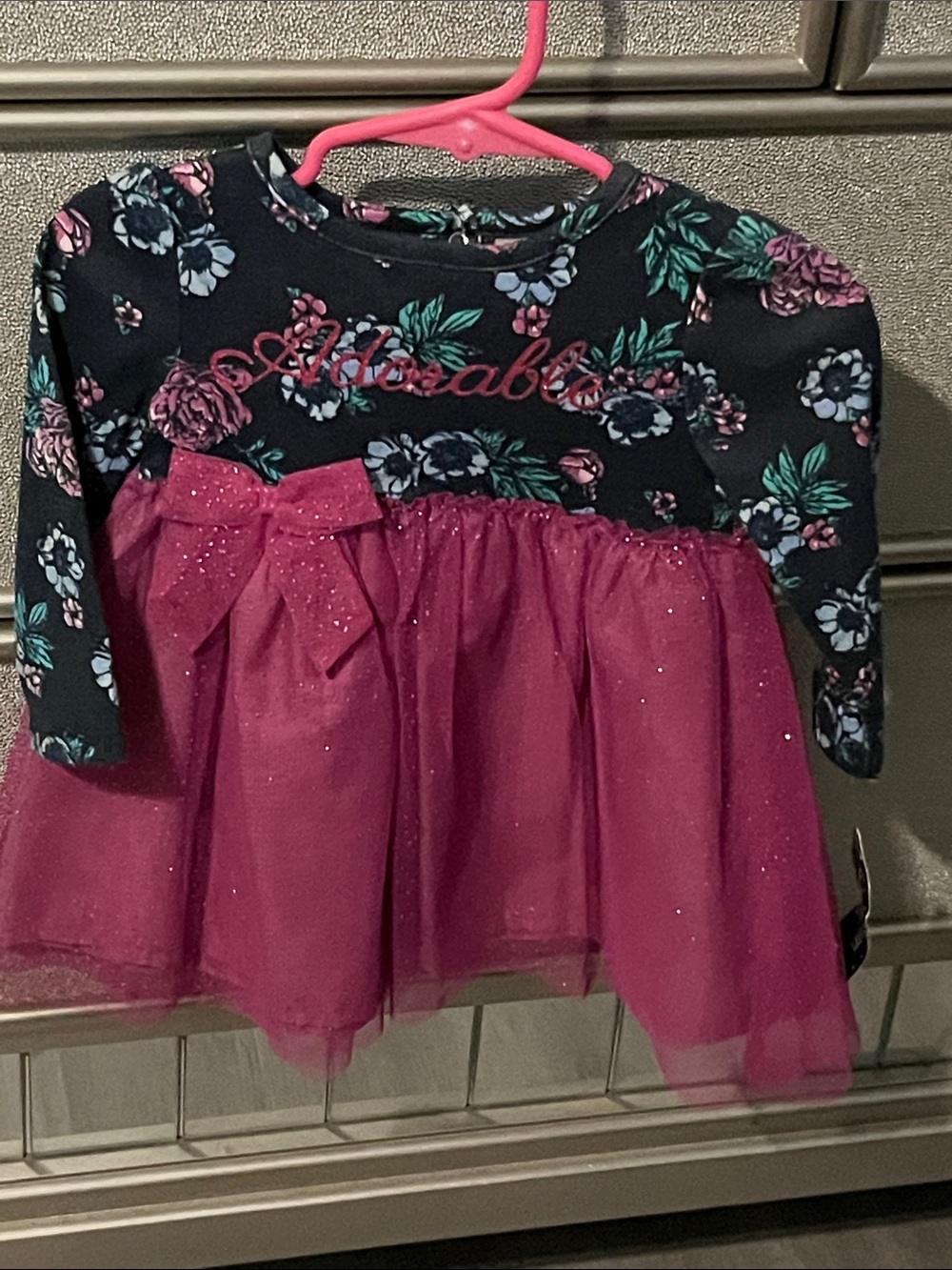 Navy Floral Top with Magenta Tulle Skirt Toddler Dress